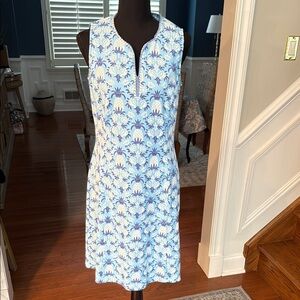 J. McLaughlin Blue and White Tropical pineapple pattern Dress size medium nwot